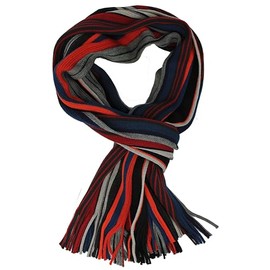Rotfuchs Knitted Scarf Men's Scarf Women's Scarf Unisex Pure Wool Striped Fine Knit with Fringes Multi-Coloured, orange black