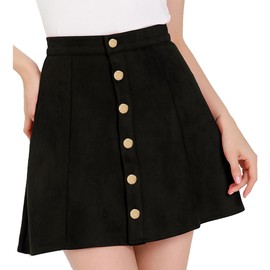 Allegra K Women's Faux Suede Button A-Line High Waisted Christmas Flared Mini Short Skirt X-Small Black