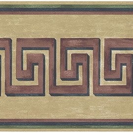 Concord Wallcoverings Wallpaper Border Abstract Pattern Geometrical Figures for Living Room Bedroom, Brown Green Beige, 15 Feet by 7 Inches 41706100