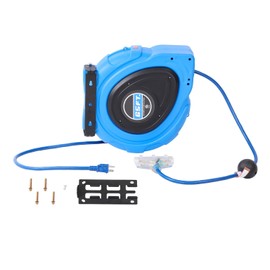 65FT Retractable Extension Cord Reel 12AWG Blue for Wall Installation Design