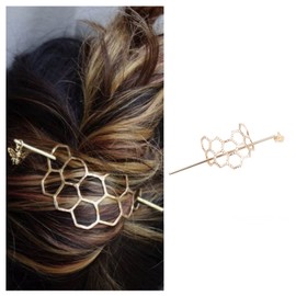 Iaceble Minimalist Honeycomb Hair Clip Bee Hair Sticks Barrette Gold Hair Bun Holder Hollow Hair Bun Maker Metal Geometry Hairpins Accessories for Women and Girl Headdress