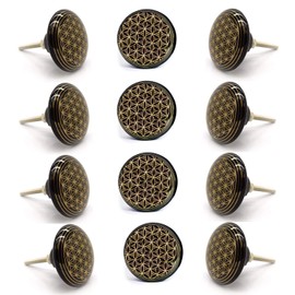 Nacnic Set of 12 Hand Painted Black and Gold Mandala Ceramic Knobs. Handmade Handles for Cupboards, Drawers, Dressers and Hangers. Classic Ceramic Knobs 40mm Diameter