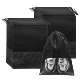 sourcing map 18pcs Travel Shoe Bags Non-Woven Drawstring Organizers Bags Dustproof Portable Travel Shoe Storage Bags with Clear Window Fit Men and Women for Travel Sport Home Use, Black