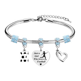 LUXYSODE Football Initial A-Z Bracelet Football Gifts for Girls Football Gifts Football Bracelet Football Players Gift Just A Girl Who Loves Football (E)