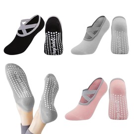 ZWWOGE 3 Pairs of Pilates Socks, Yoga Socks, Non-Slip Socks for Women, Non-Slip Socks with Cross Straps, Yoga Accessories, Yoga Socks, Women's Universal Size Pilates Socks for Yoga, Ballet Pilates