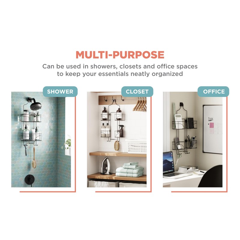 Zenna Home Hanging Shower Caddy for Handheld Shower Heads, Over