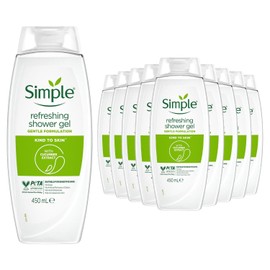 Simple Simple Kind to Skin Refreshing Shower Gel, Pack of 12, Body Wash with Cucumber Extracts and Pro-Vitamin B5 Dermatologically Tested for Sensitive Skin, 450 ml