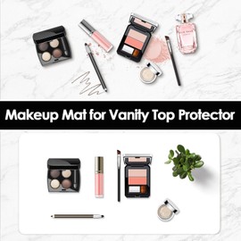 TOHONFOO Makeup Mat for Vanity to Protect Vanity Desk Top, Dual-Sided Vanity Mat, Easy to Clean Vanity Desk Mat - Vanity Makeup Pads Waterproof and Oilproof, 31.5 x 15.7 in (White and Khaki)