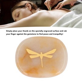 Thumb Worry Stone, Gold Dragonfly Surface Carving Healing Crystal Quartz Palm Stone Meditation Gift for Reiki Meditation Balancing (Type 1)
