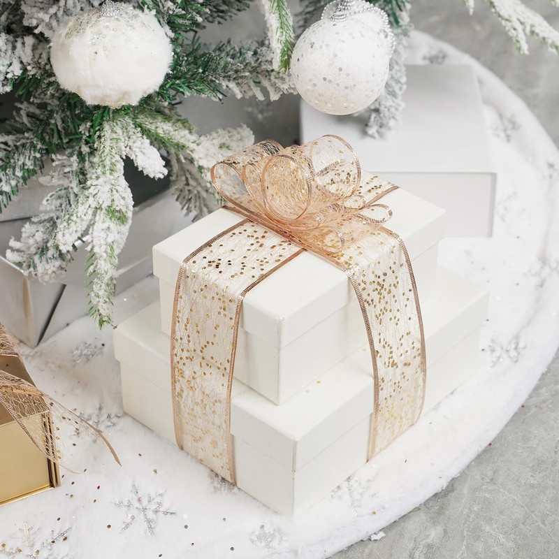 MEEDEE Rose Gold Glitter Ribbon Wire Mesh Ribbon with Sparkle