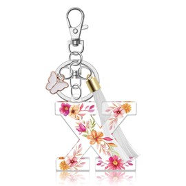 YaeYur Cute Initial Letter Keychains for Women Alphabet Initial Letter Keychain Acrylic Letter Keychain Tassel Butterfly Pendant Key Ring for Purse Handbags Bag (Letter X)