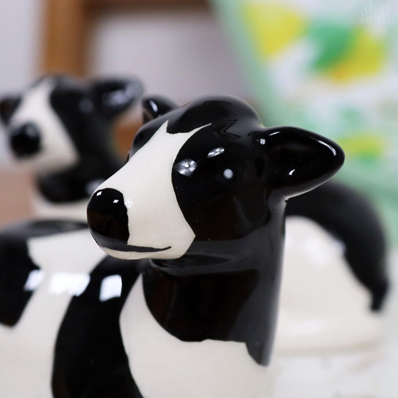 Salt and Pepper Shakers Dairy Cow Ceramic Black White Animal