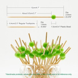 Minisland Grass Green Pearl Cocktail Picks, 4.7 Inch Long Bamboo Fancy Toothpicks for Appetizers, Decorative Spring Summer Holiday Party Food Drink Garnish Fruit Kabob Skewer Sticks 100 Counts -MSL453