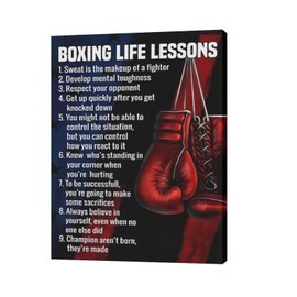Boxing Canvas Wall Art Sports Boxing Life Lessons Pictures Wall Decor Motivational Quotes Boxing Gloves Painting Framed Artwork Modern Home Decorations for Bedroom Office Living Room 12"x16"