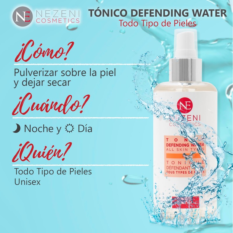 Nezeni Defending Water Gesichtswasser, 200 ml, 8 Wirkprinzipien, Hyaluronsäure, Hamamelis-Extrakt