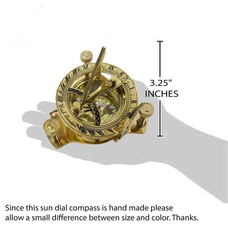 Sundial Compass Solid Brass Sun Dial (with Wooden Box) by