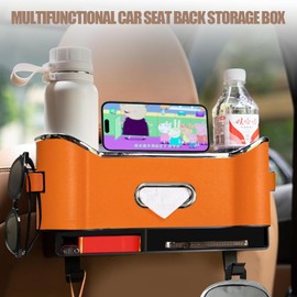 Carstyles Seat Back Bag, Multifunctional Car Seat Back Storage Box, Car Seat Tissue Box and Storage Box, Universal Car Seat Storage Box, Car Back Seat Organizer with 2 Drink Cup Holder (Orange*1Pc)