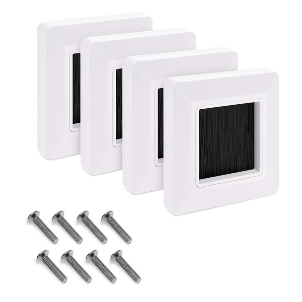 kwmobile Flush Brush Wall Plate - 4X Single Gang Flush Wall Mounted Brush Faceplate to Cover Outlets, Sockets and Tidy Up Wires and Cables - Black