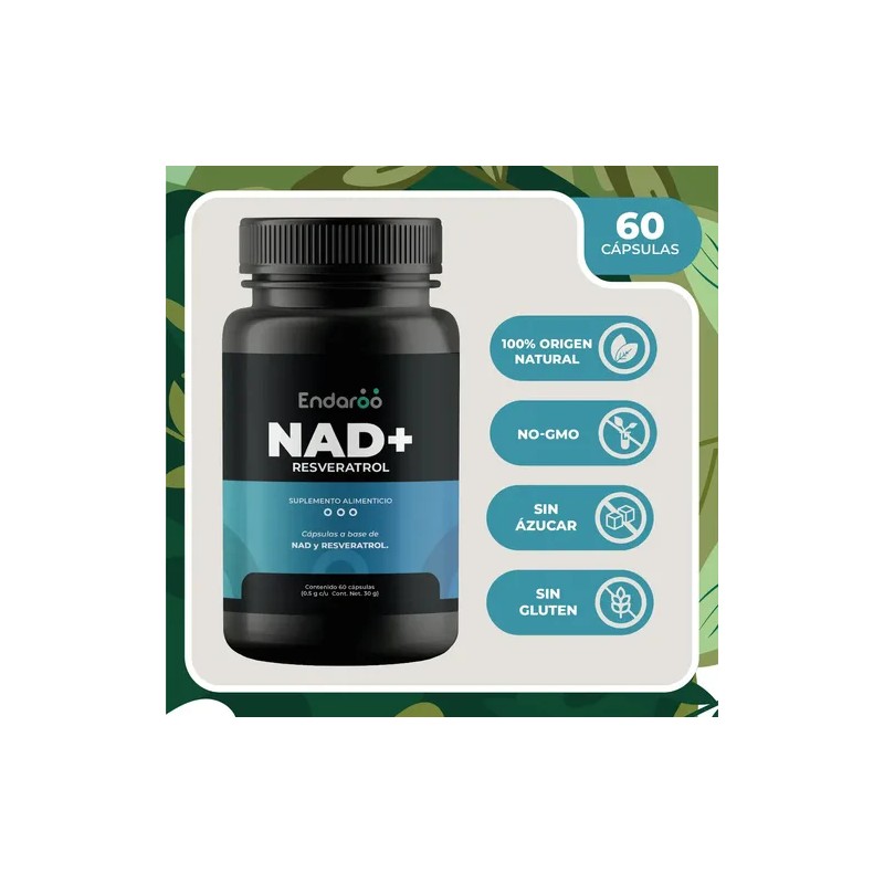 Suplemento Nutricional NAD+ y Resveratrol ENDAROO 500 mg x 60