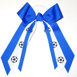 Sublimation Specialties Soccer Hair Bow - Made in The USA, Royal, White Pony Band