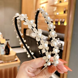 XINGHECHENGWEI Flower Ribbon Headband, Kids Headdress, Children's Pearl, Hair Ornament, For Photos, Graduation Ceremonies, School Entrance Ceremonies, Commemorative Photography, Party, Dance (Set of 2)