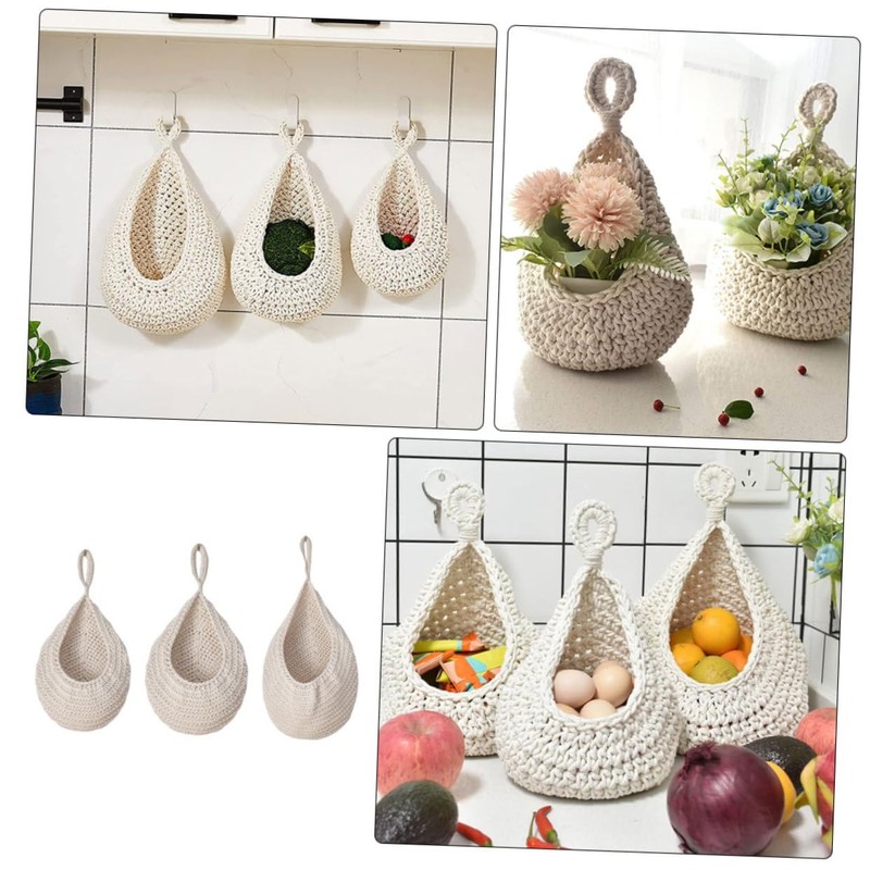 BIUDECO Multi-function Fruit Storage Container Woven Hanging Basket Teardrop Shape