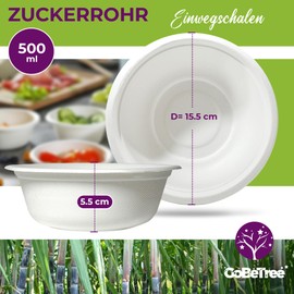 GoBeTree 50 Sugar Cane Paper Bowls 500 ml Disposable Bowls Soup Bowls Paper Bowls Biodegradable Soup Bowl Party Tableware Wedding Picnic