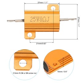 PATIKIL 25 W 8 Ohm Aluminium Casing Wire Wound Resistor, Pack of 2 Aluminium Housing Resistors Wire Wound Resistors Screw Tap Net Resistor 5% Tolerance, Golden