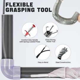 YEYINGZHUO Flexible Grabber Claw, 4 Claws Drain Snake with Tweezers, Drain Clog Remover Bendable Hose Grabber Reacher Tool for Toilet Sewer Shower Kitchen Bathroom Tub Clogged (61 inch)