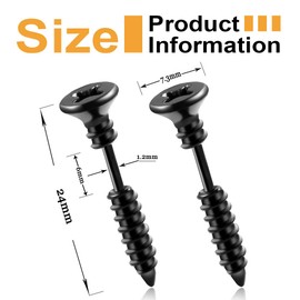 EIHI 4 Pieces Women Men Punk Stainless Steel Screw Stud Earrings Jewellery Silver & Black, silver, black