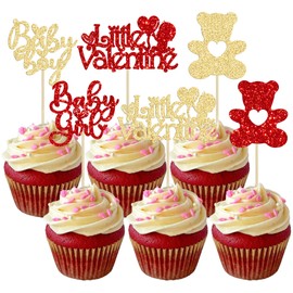 Ephlyn - 24 piezas para el día de San Valentín, bebé, niña, decoración de tartas, con purpurina, pequeño corazón dulce, oso de San Valentín, para el día de San Valentín, baby shower, fiesta,