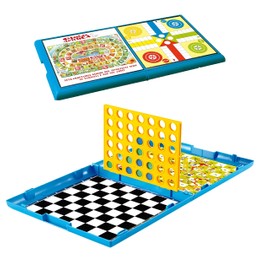 Gathered Games 5 in 1 Mini Games Collecting Board Games Strength 4 Goose Game Checkers Ludo Ladders and Snakes Suitcase Folding Game Board Game for the Whole Family