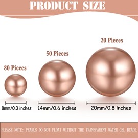 PNJHDZ 150 Pcs Vase Filler Pearl Beads Rosegold No Hole Pearls for Vase White Floating Beads for Centerpiece Home Table Party Decor Wedding DIY 8/14/20mm