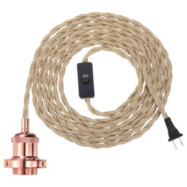 PATIKIL 15.4Ft Pendant Light Cord Kit, Plug in E26 Socket Hanging Light with Switch Industrial Vintage Twisted Rope for Farmhouse Lamp Fixture DIY, Rose Gold