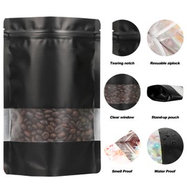 100 Pack Smell Proof Bags, Resealable Mylar Bags with Matte Window, Foil Pouch Stand-up Bags for Food Self Sealing Storage, Scratch Resistant Hand Storage Bags.(Black, 3.9×5.9 Inch)