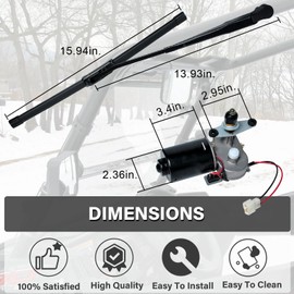 Wadoy UTV Windshield Wiper Motor Kit 12V Compatible with Polaris Ranger RZR 800/900 / 1000, Electric 90 Degree Windshield Wiper Motor & Universal Power UTV Windshield Kit 16" Wiper Blade 1 PACK