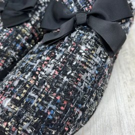 Pretty You London Women's Black Tweed Woven Slippers w/ Bow Size Large US 8-9