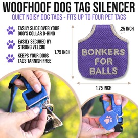 Woofhoof’s Dog Tag Silencer, Quiets Dog ID Tags, for Dogs and Cats, Purple Bonkers for Balls, 1.75 x 1.75 x.25