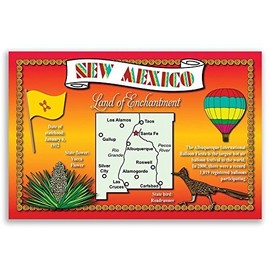 NEW MEXICO STATE MAP postcard set of 20 identical postcards. Post cards with NM map and state symbols. Made in USA.