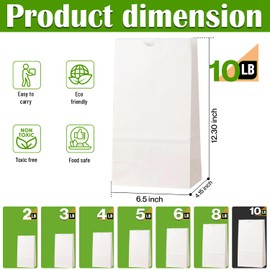 Glownary - White Paper Bags for Lunch, Craft, or Takeout. (10 LB, 100 Count - White)