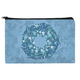 Winter Wreath Flowers Blue Makeup Cosmetic Bag Organizer Pouch