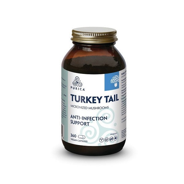 Purica Turkey Tail Micronized Mushrooms - Anti-Infection Support Vegan Caps, 360 Vegan Caps
