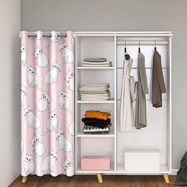 Cat Door Curtain for Doorway Privacy,Cats Print Window Treatments for Home Living Room Decor, Reversible Cute Kitten Animal Pink White Cat Lover's Gift 30%-50% Room Darkening Blackout Curtain, 42"x80"