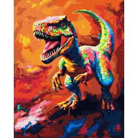 KOMKING Paint by Numbers for Adults and Kids, Paint by Numbers for Kids and Adults, Paint by Numbers Kit on Canvas, Colorful Dinosaur, 40 x 50 cm, No Frame