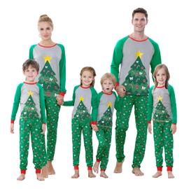 Benaive Matching Family Christmas Pajamas Set Boys Girls Holiday xmas Pjs for Family Toddlers Kids Children Sleepwear Cotton Womens Mens Pyjamas Jammies (Green & Grey, Christmas Tree, Kid-7)