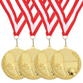 MECCANIXITY Tennis Medals 2.7 Inch, Gold Award Medals with Neck Ribbon for Team Sports Games Competitions Party Favors 4 Pieces
