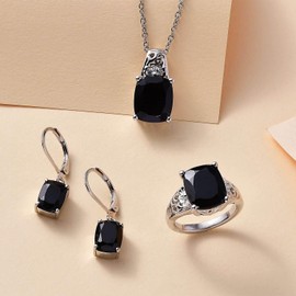 Shop LC Black Spinel Mix Stainless Steel Platinum Plated Ring Lever Back Earrings Pendant Necklace Set for Women Jewelry Birthday Gifts Size 8 Ct 16.24
