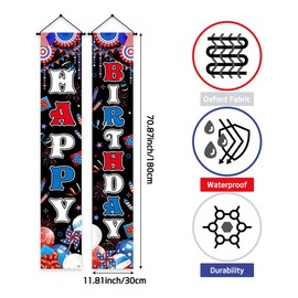 Lofaris Happy Birthday Porch Banner Set - 2 PCS 70.9x11.8 Inch Patriotic Party Decorations, American Theme, Independence Day Decor, Kids Birthday Banner