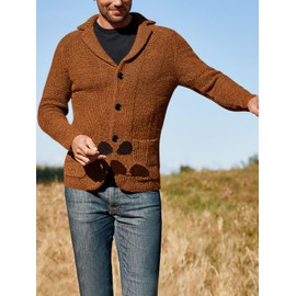 Aoysky Men's Shawl Collar Cardigan Sweater Button Down Knitwear with Pockets Camel