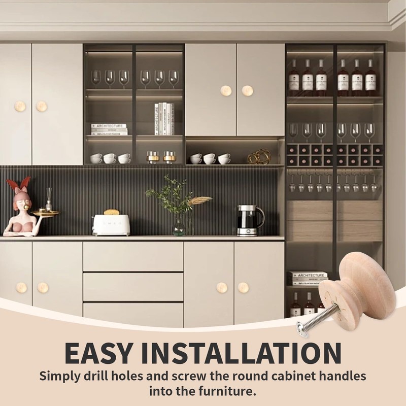 Benaewa 8 Pcs Wooden Door Knobs with Screws, 35mm*25mm Drawer